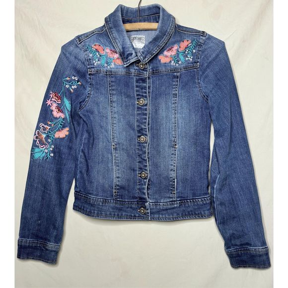 Women’s P.S. by Aéropostale, Embroidered Jean Jacket, 14 Blue - Picture 1 of 16